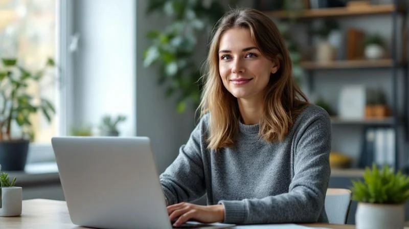 Frau lernt am Laptop fuer eine KI-Weiterbildung in Dueren